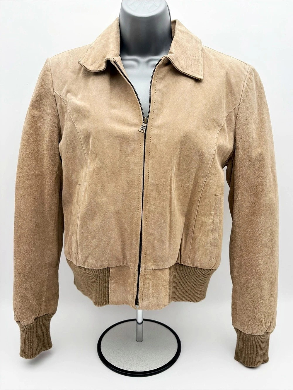 Vintage Winlit Suede Leather Bomber Jacket Women's M Tan Brown 80s 90s Quilted